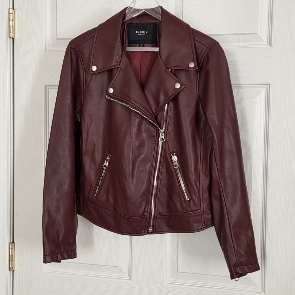 Torrid Women's Burgundy Faux Leather Jacket, Sz 1